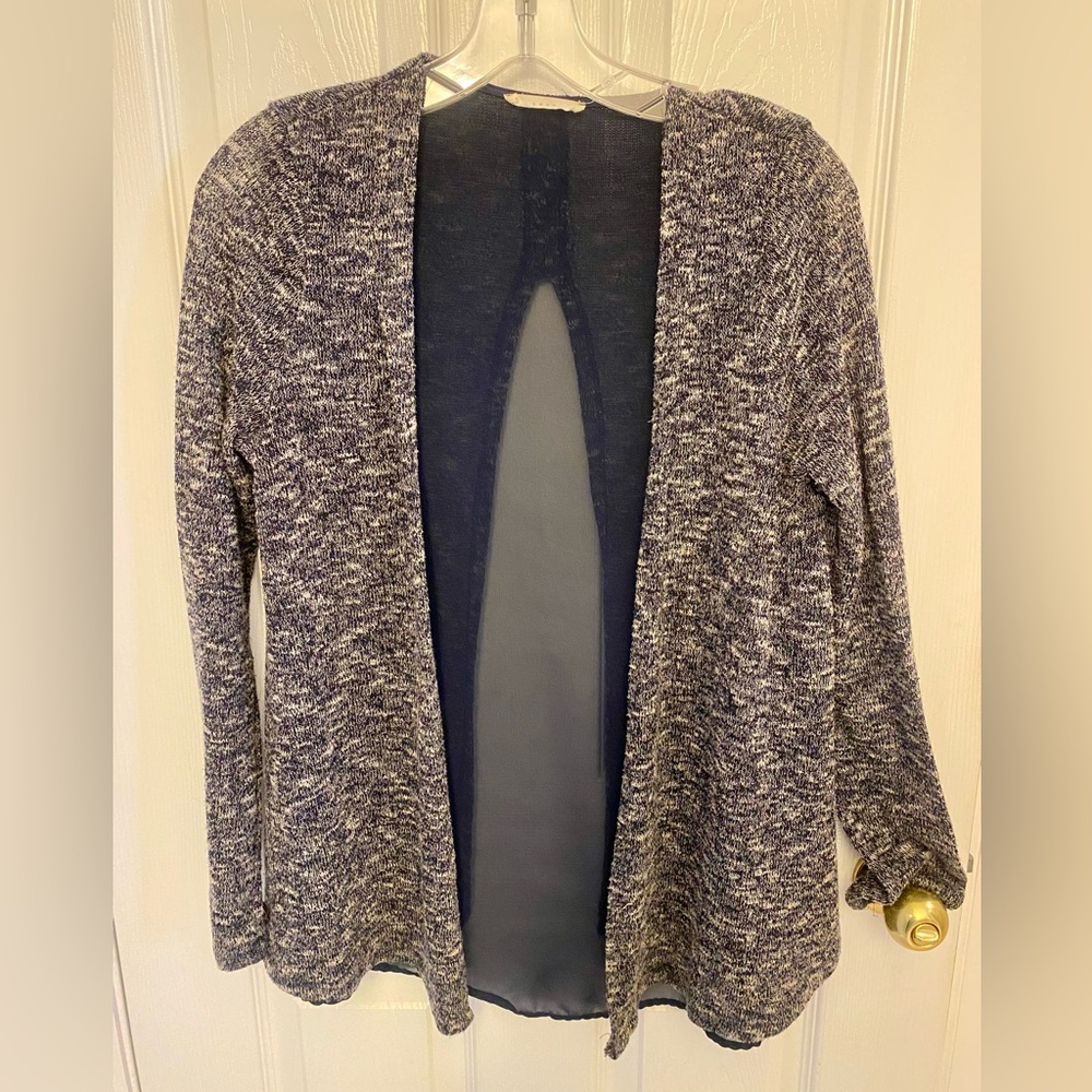 Lush Navy and White Open-Front Sweater